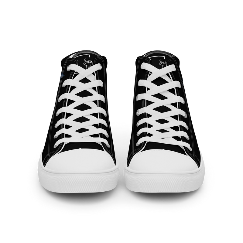 "SUBIE DRIP" White on Black MEN'S HIGH TOP CANVAS SHOES