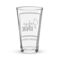 "Subie Ink X Grand Subaru" Black Shaker pint glass