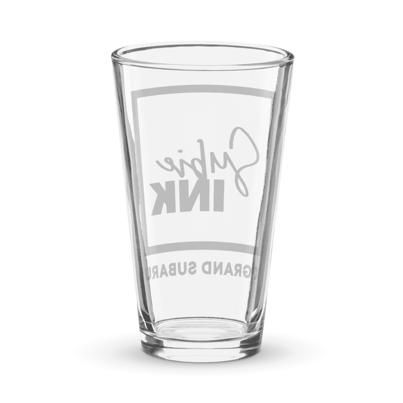 "Subie Ink X Grand Subaru" Black Shaker pint glass