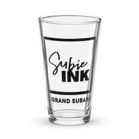 "Subie Ink X Grand Subaru" Black Shaker pint glass