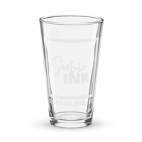 "Subie Ink X Grand Subaru" White Shaker pint glass