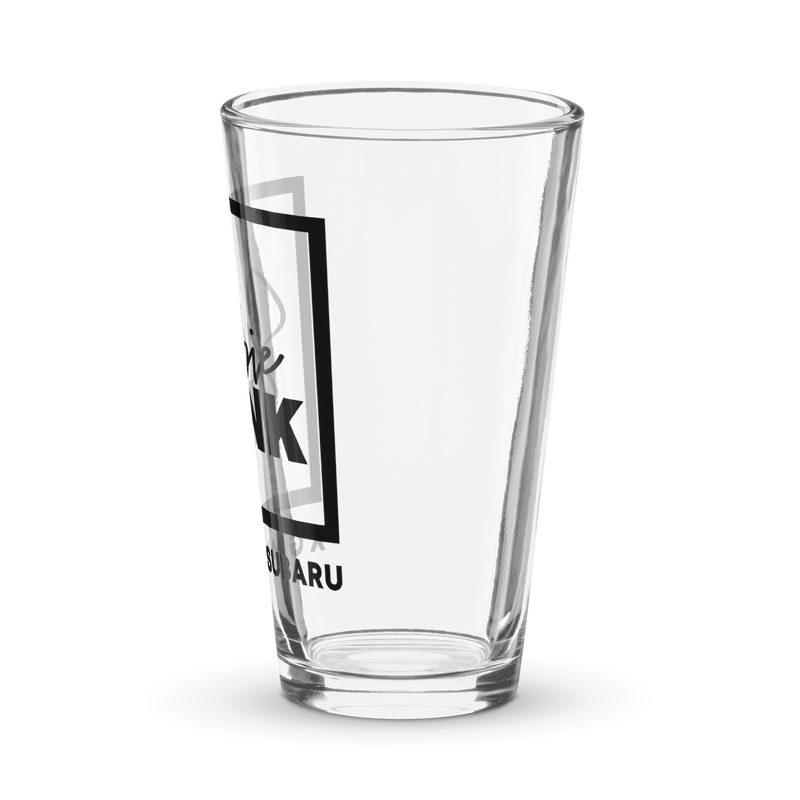 "Subie Ink X Grand Subaru" Black Shaker pint glass